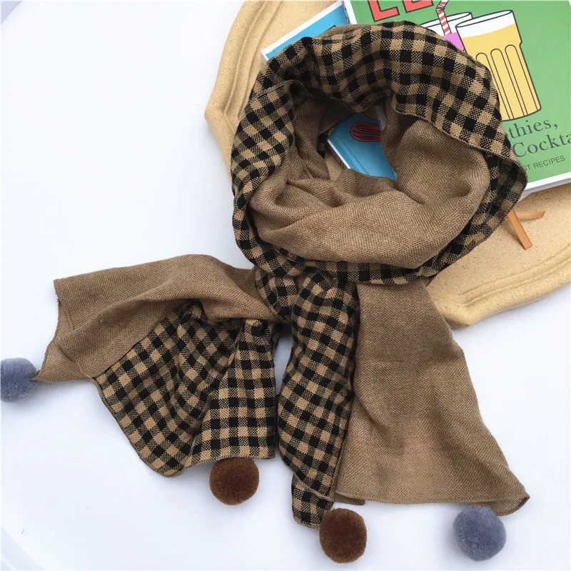 Cloth plaid double Осень-зима; Детские шарфы; модный длинный шарф в клетку; теплый хлопковый шейный платок; нагрудник; шаль для маленьких мальчиков и девочек - Цвет: Cloth plaid double