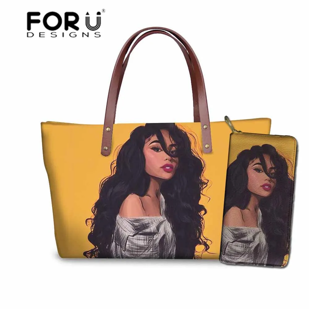 YQ4623ALZ21 FORUDESIGNS/роскошные дизайнерские сумки для женщин в Африканском и американском стиле для девочек, черная художественная сумка на плечо, женская сумка, 2 шт., кошелек и сумочка в комплекте - Цвет: YQ4623ALZ21