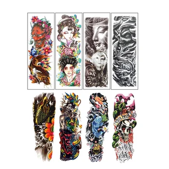 

8pcs Tattoo sticker: 4Pcs Full Arm Beijing Opera Pattern Pattern Tattoos Applique Arm & 4Pcs Fish Skull Color Full Arm Mechanica