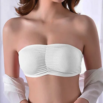 

Women Seamless Tube Top Breathable Strapless Bandeau Bra Underwear Without Pad Ropped Hollow Stretch Layer Strapless Bra