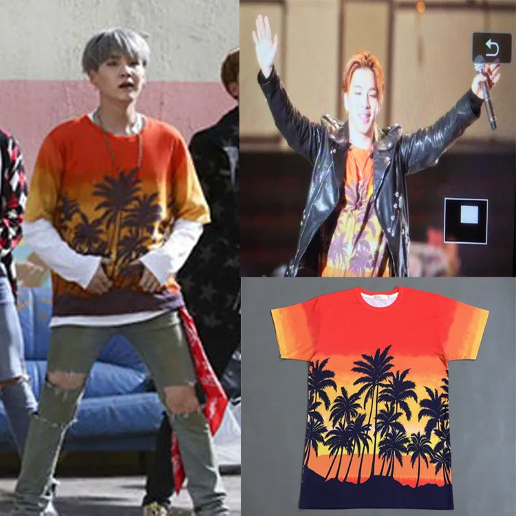 Kpop suga Bigbang TaeYang Футболка свободная Гавайская Кокосовая оранжевая футболка с