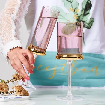 

High Foot Cups Floating European Glass Red Wine Cup Net Red Wine Cup Household Champagne Cup Coloured Candlestick Decorated