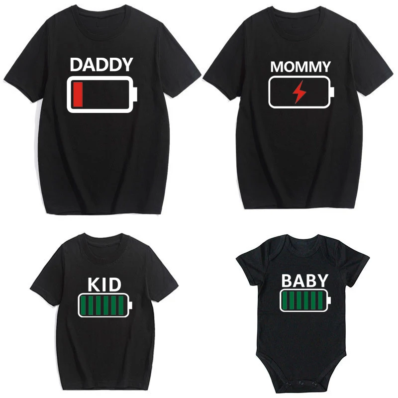 Matching Outfit T-Shirt Family-Look Baby Daddy Girl Mommy Me Mom Boy Battery Funny Kid