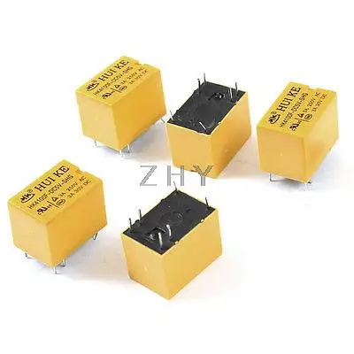 

5 Pieces DC 5V Coil SPDT 6-Pin PCB Type Mini Power Relays Yellow