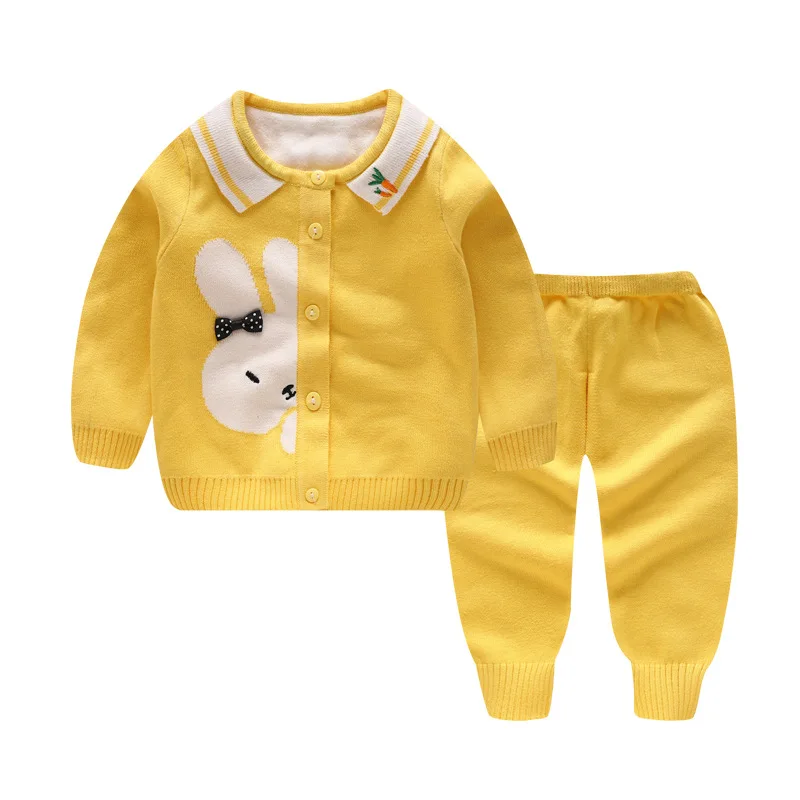 9130 yellow Вязаный костюм для новорожденных; Детский комплект со свитером; детский вязаный пуловер+ брюки для девочек и мальчиков; комплект одежды; сезон осень-зима; детская одежда - Цвет: 9130 yellow