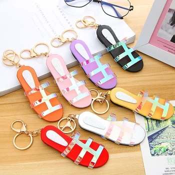 

FREE SHIPPING BY DHL 100pcs/lot 2019 New Fashion PU Lady Slipper Keychains Sandal Keyrings for Women Gifts