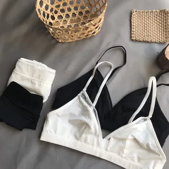 

High-quality French strapless girl bras ultra-thin cotton-free cup bralette smooth Wire Free bra set seamless bra White Black