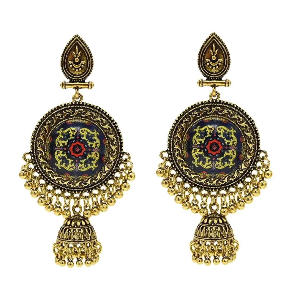 Египетские индийские серьги Jhumka, турецкие Женские винтажные золотые жемчужные серьги-капли с большим цветком, стразы, массивные вечерние серьги - Окраска металла: B