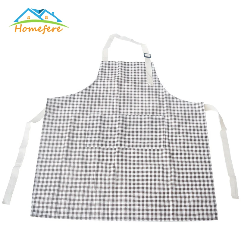 Kitchen Checked Apron Adjustable High-grade Cotton and Linen Kitchen Plaid Tartan Apron For Cooking Baking Restaurant Pinafore