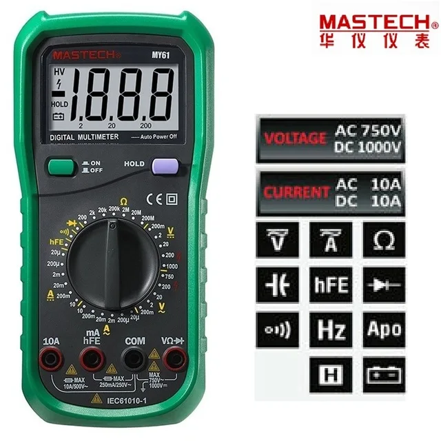 MASTECH MY61 AC/DC Профессиональный электрический ручной тестер метр Цифровой мультиметр Вольтметр Ом Электрический тестер