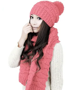 

Luxury Thick Wool Knitted Scarf Hat 2pcs Designer Solid Color Scarf Blanket for Women Vs Pink Winter Warm Acrylic Wool Blankets