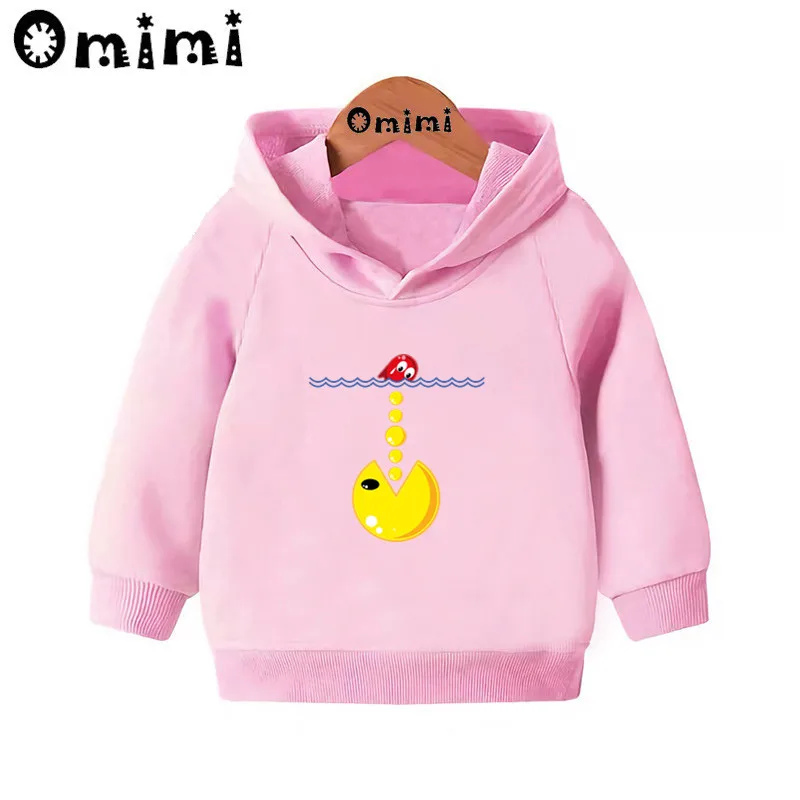 Pac-Man Eat Ghost/милые толстовки с героями мультфильмов детские толстовки с капюшоном крутой пуловер для малышей топы для девочек и мальчиков, осенняя одежда KMT5223 - Цвет: Pink-5223G