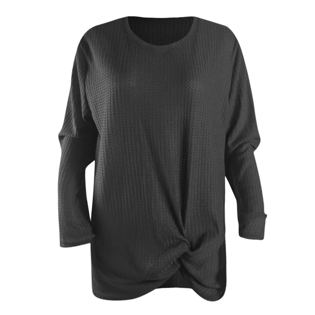 JAYCOSIN Chiffon Blouse Womens Casual Long Sleeve Autumn Knot Waffle Knit Tunic Blouse Cute Shirts Tops Winner Girl Lady 729