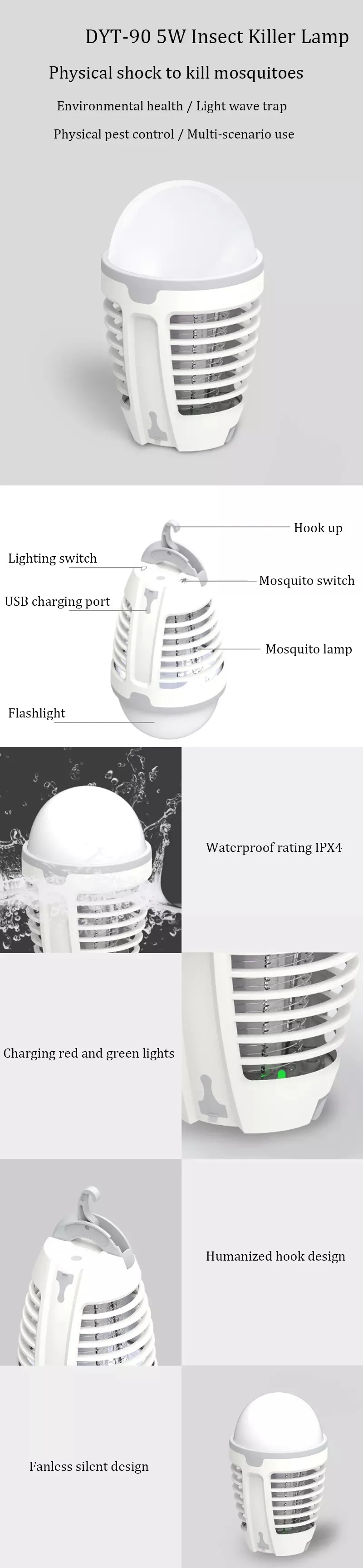 Newest Xiaomi DYT-90 5W LED USB Mosquito Dispeller Repeller Mosquito Killer Lamp Bulb Electric Bug Insect Zapper Pest Trap Light