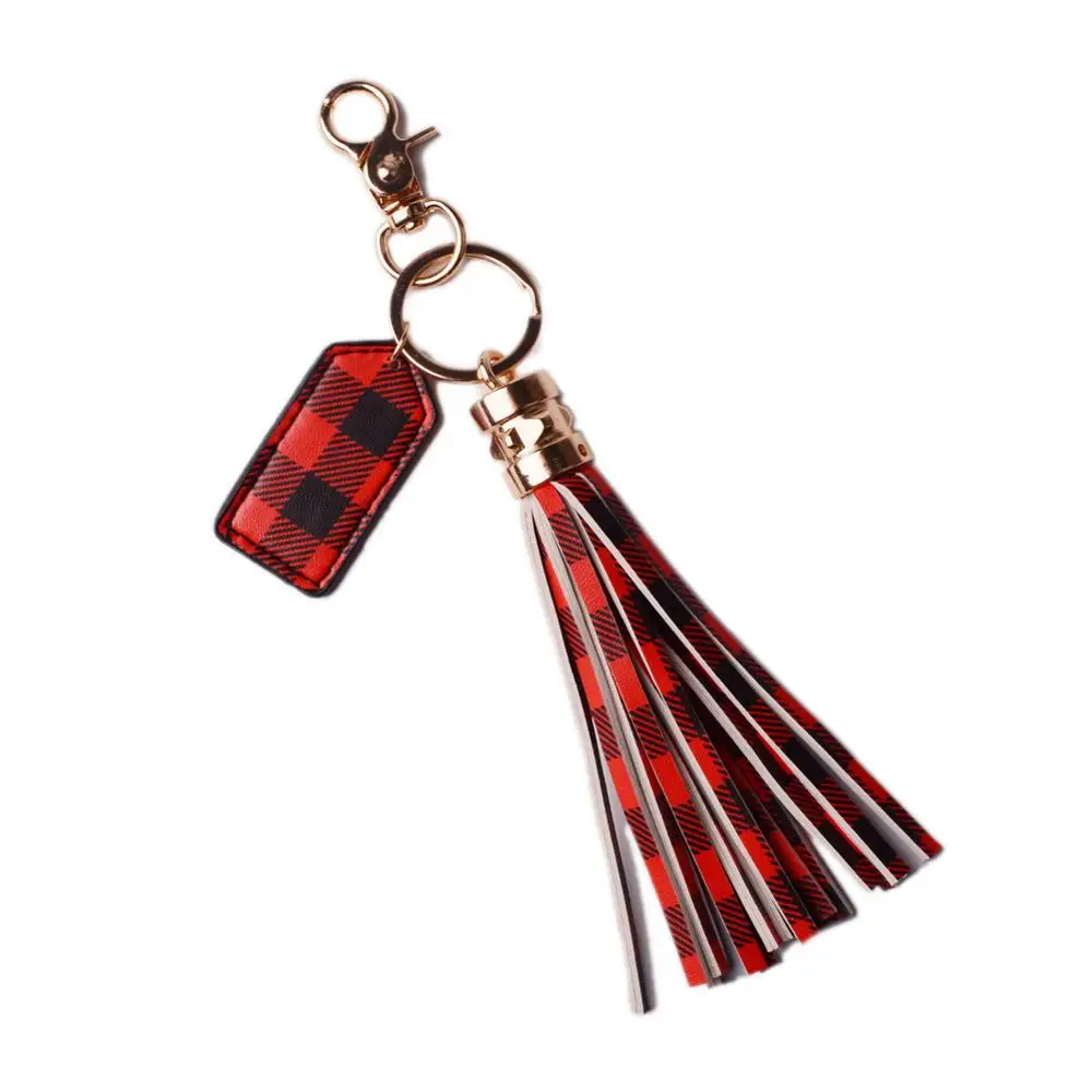red plaid Rainbery многоцветный кожаный брелок с монограммой и кисточкой для женщин, брелок с подвеской из сплава, брелок для автомобиля, кольцо, держатель, Ретро ювелирные изделия - Цвет: red plaid