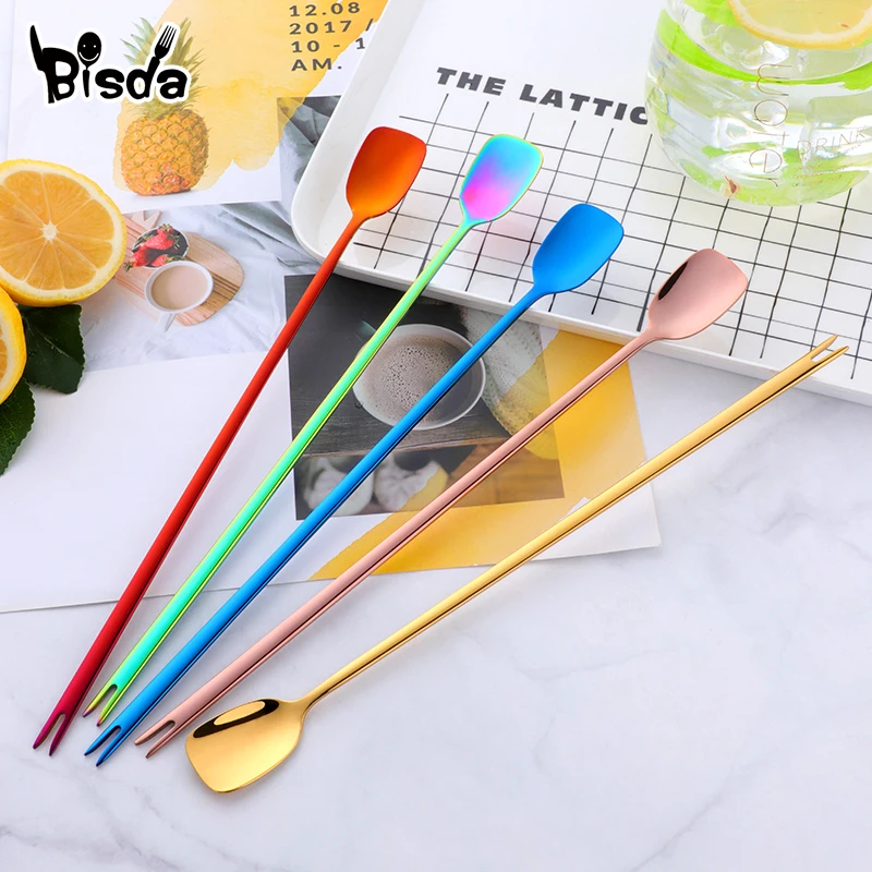 1Pc Bar Shovel Spoon Mixing Fork Stainless Steel Ice Spoon Long Bar Cocktail Utensil Fruit Forks Stirring Wine Tool