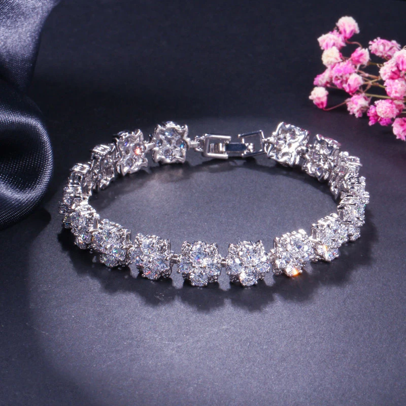 

ERLUER Fashion Bracelets For Women Girl Fill Austria Zircon Crystal wedding engagement Flower Charm Jewelry Bracelet bangle Gift