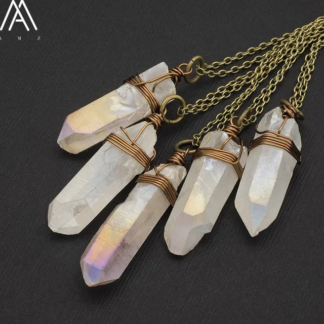 Titanium AB Natural White Quartz Irregular Point Pendant Gold Chains Necklace For Women Quartz Crystal Beads Adjustable Necklace White