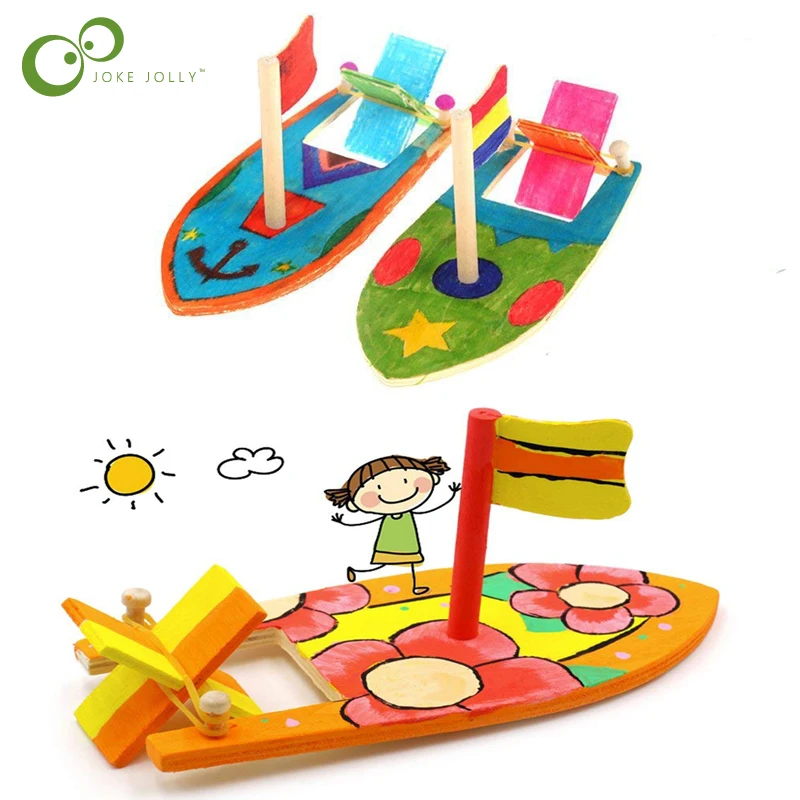 

DIY Wooden Sailboat Toys Sailing Model Kids Fun Assembled Kit Assembling Building Kits Ship Model Children's Coloring Boats