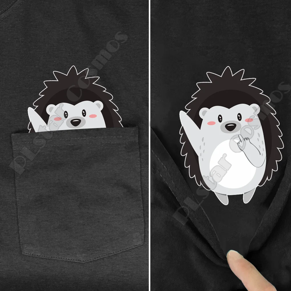 

Hippie Pocket Tee T Shirts summer Hedgehog printed t-shirt men for women tops black cotton funny Short sleeve drop shipping