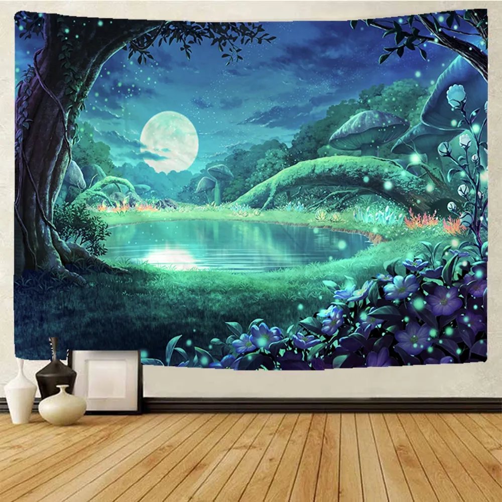 Tenture Murale Chat Mignon Avec Ciel étoilé – Déco ésotérique Et Zen Pour Chambre Bohème
