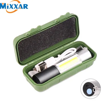 

XPE LED flashlight COB torch Camping lanterna light 3 modes Zoomable Portable USB Charging Bulid-in battery Mini flashlights