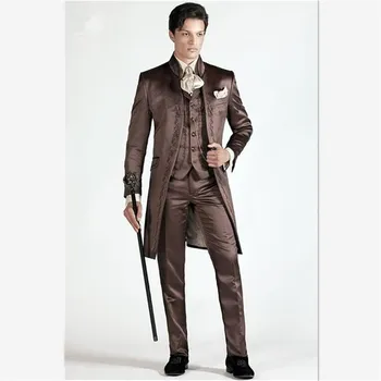 

Customize Embroidery Groom Men Suit Tuxedos Tailcoat Groomsmen Mens Wedding Prom Suits best man (Jackes Sets (Jacket+Pants+Vest)