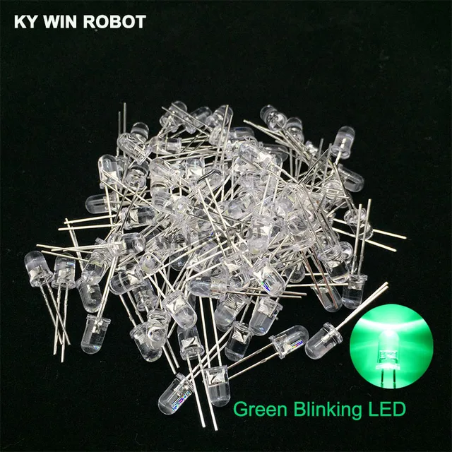50pcs 5mm White Green Red Blue Yellow Light-Emitting-Diode Automatic Flashing LED Flash Control Blinking 5 mm LED Diode 1.5HZ 50pcs White-Green