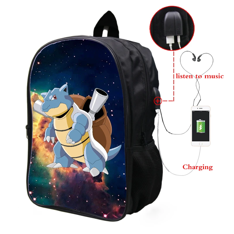 23 Pokemon Blastoise Galaxy Космический рюкзак Многофункциональный USB зарядка Разъем для наушников ноутбук рюкзак для подростков мужчин и женщин школьные сумки - Цвет: 23