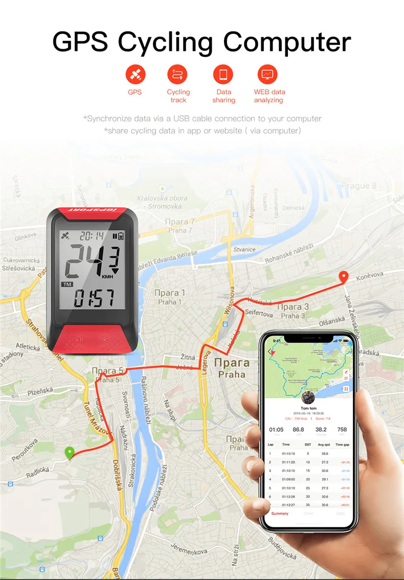 I gps порт gps велосипедный компьютер IPX7 водонепроницаемый беспроводной Велосипедный Спидометр подсветка подходит для Strava Открытый спортивный инвентарь