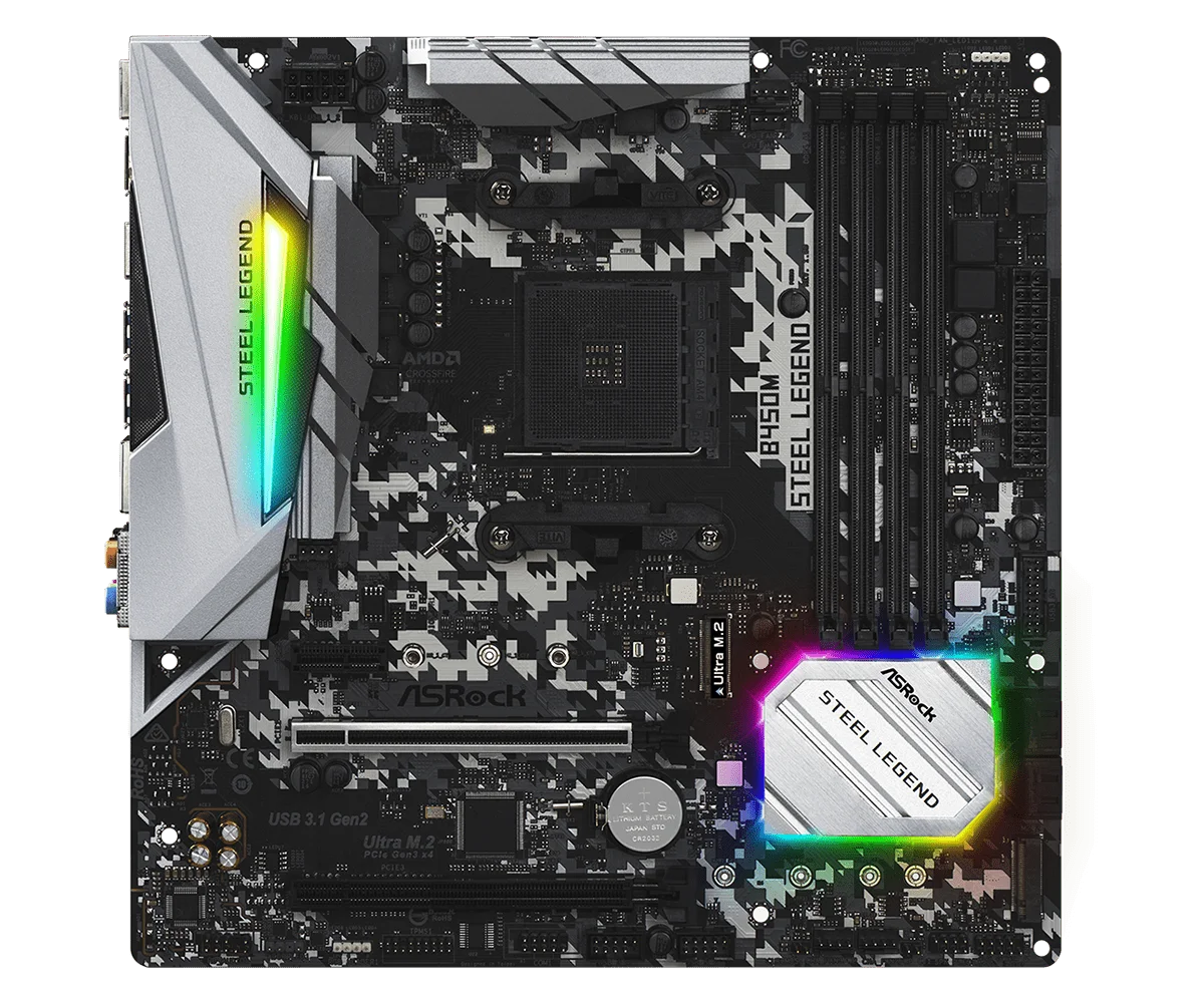 Б/у Материнская плата ASROCK B450M STEEL LEGEND Micro-ATX AMD B450 DDR4 3466 +(OC)MHz M.2 USB3.1 | Компьютеры и офис