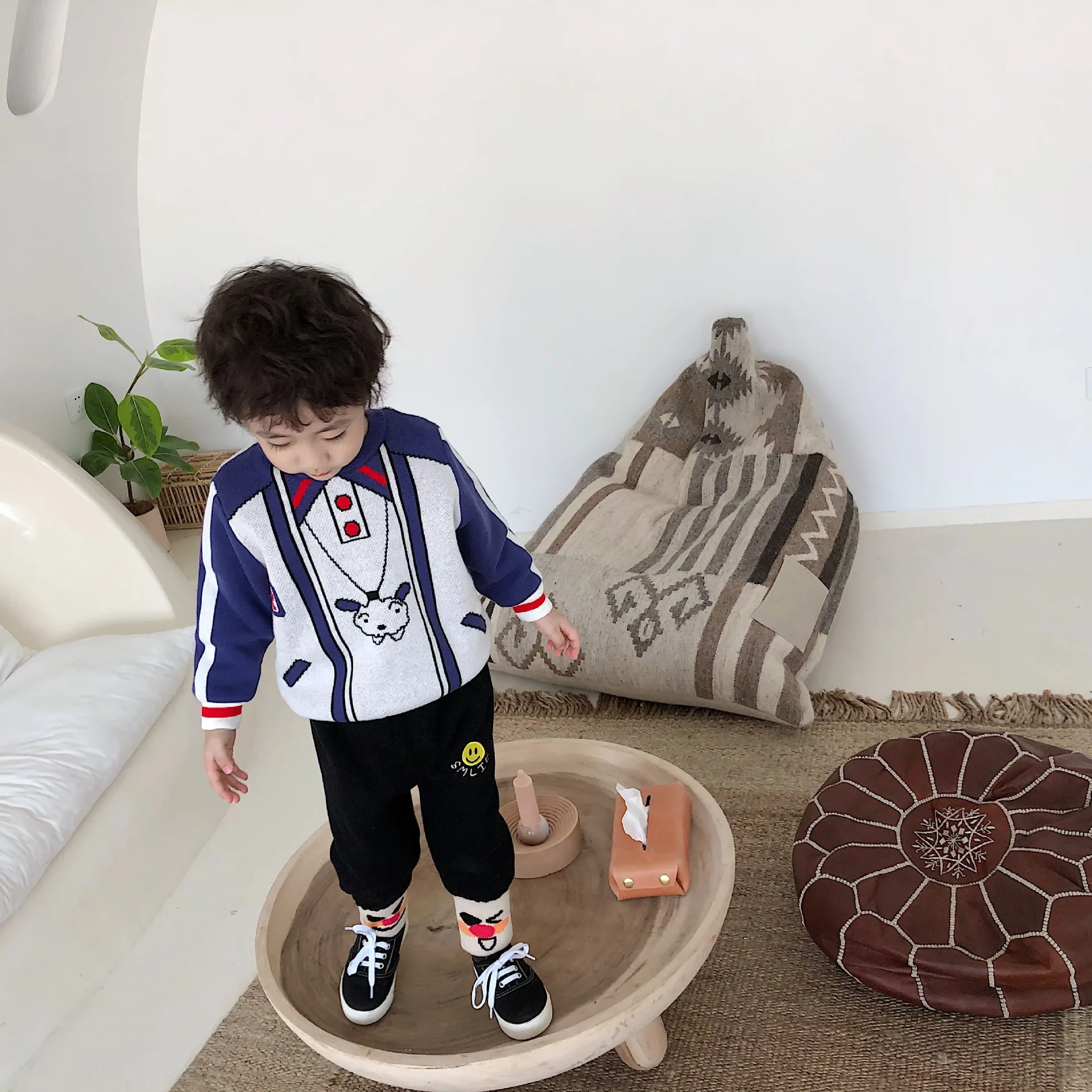 Tonytaobaby/новая зимняя детская одежда с рисунком тенниса; плюшевый свитер; детская одежда; пуловер для мальчиков и девочек; свитер