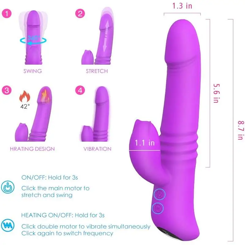 2 In 1 Thrusting Rabbit Vibrator+Rotating G Spot Vibrator ,Realistic Dildo Vibrator Clitoral Stimulator Sex Toy for Women 4