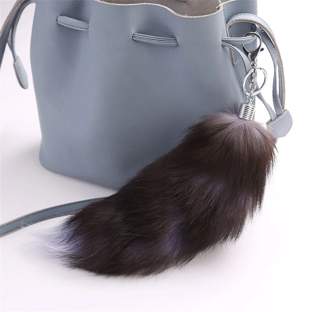 Faux Rabbit Fur Cute Fox Tail Keychain Pendant Women Key Ring Holder Pompoms Key Chains Trinket FB