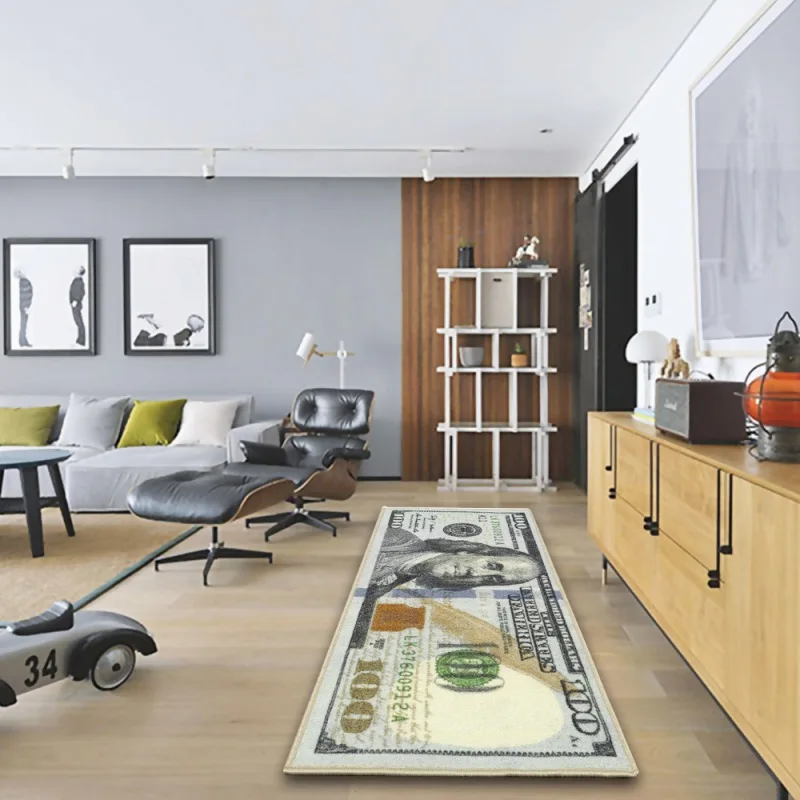 

One Hundred Dollar 100 Bill Print Non-Slip Area Rug Modern Home Decor Carpet Runner-