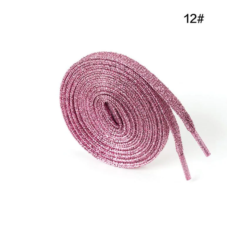 12 pink 1 пара, цветные мужские и женские шнурки для кроссовок с металлическим блеском, блестящий шнурок золотого цвета, серебристая спортивная обувь для бега на плоской подошве со шнуровкой - Цвет: 12 pink