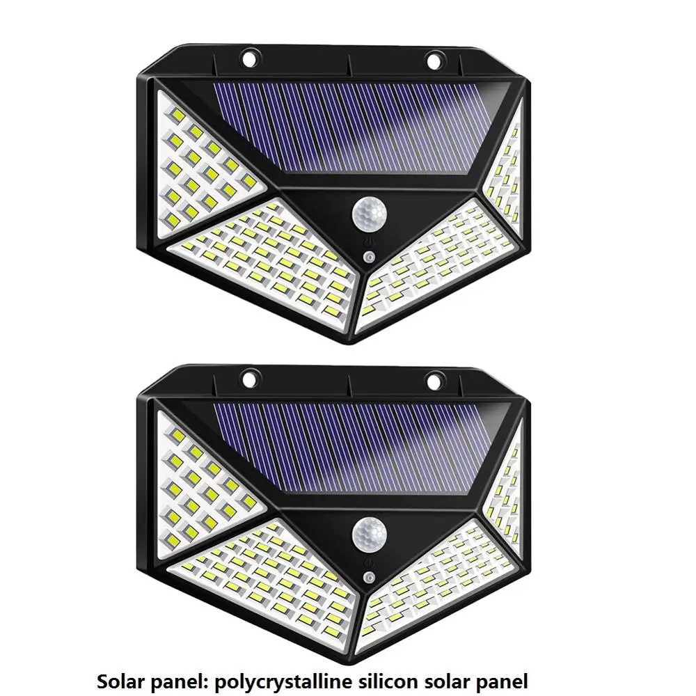 Открытый 100LED 1200LM солнечный светильник Водонепроницаемый 4-сторонняя лампа на солнечной энергии солнца светильник двор безопасности супер яркий светодиодный светильник широкоугольного освещения - Испускаемый цвет: 2pcs