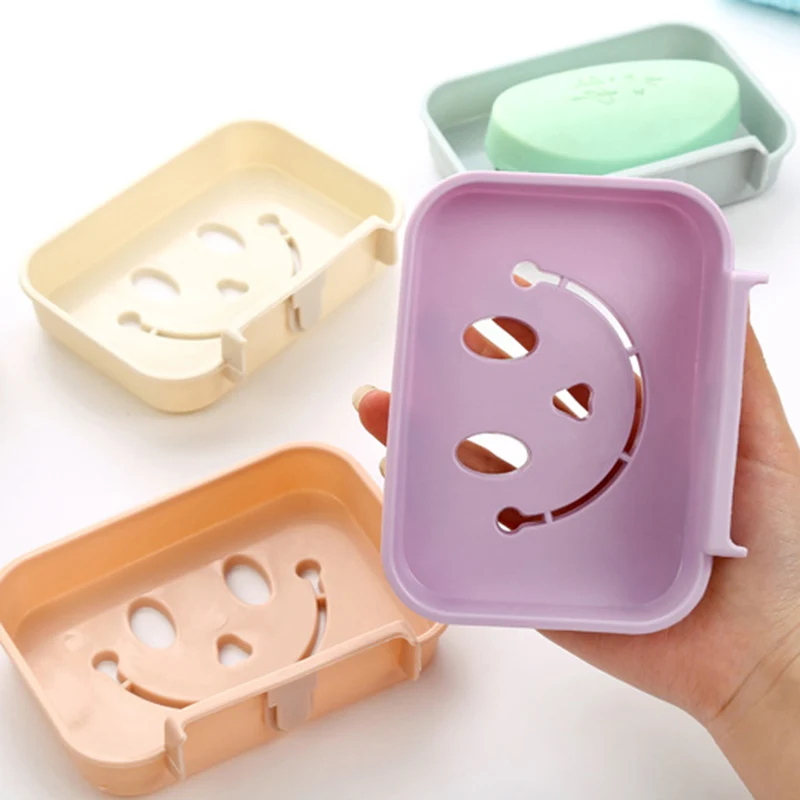 Box Drain Creative Smiley Face Round Shape Double Layer Non-slip Soap Dishes 
