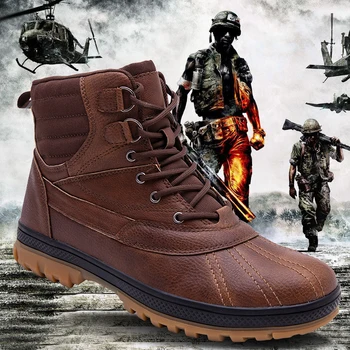 

Winter Tactical Military Boots Men Genuine Leather Army Hunting Fur Ankle Boots Outdoor Fashion Work Casual Shoes Men Sneakers