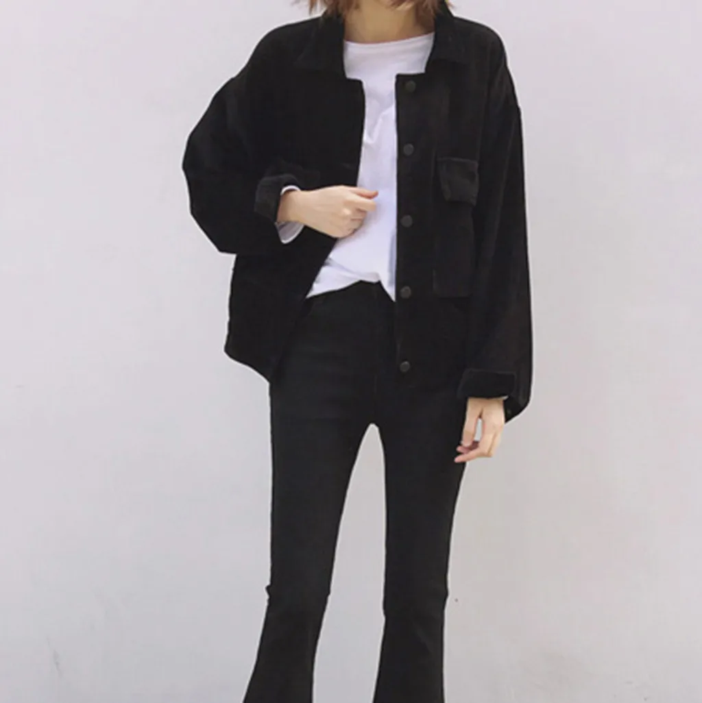 low cost  Coat 2019TOP Hot Fashion Women Corduroy Jacket Top Shirt Coat Casual Vintage Loose Baseball uniform