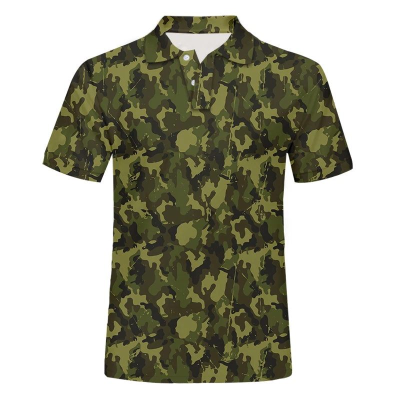 OGKB polo camuflaje de verano para hombre, camisa informal de manga corta, ropa de militar, polos con patrón divertido e venta al por mayor|Polo| -