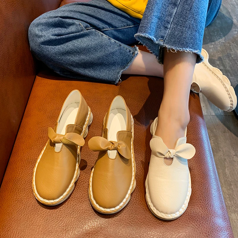 

2019 Fashion Women's Shoes Woman Comfortable And Elegant Autumn Clogs Platform Bow-Knot Flats Round Toe All-Match Casual Female
