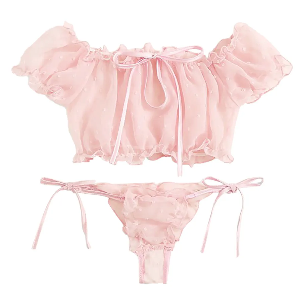 Pink 2020Top, микро бикини, женское нижнее белье, корсет, сетка, на косточках, пикантная, муслиновая одежда для сна, нижнее белье, топы+ трусы, сексуальное, эротическое - Цвет: Pink