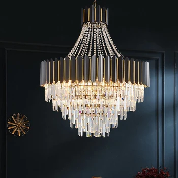 

Modern led crystal chandelier for living room villa luxury decoration chandelier creative black stainless steel chandelier