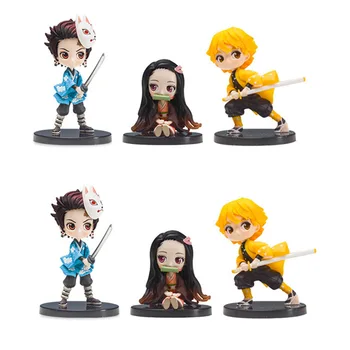 6つで１セット！鬼滅の刃ミニフィギュア 6pcs/set Demon Slayer Kimetsu no Yaiba Figure Q ver. Giyuu Inosuke Tanjirou Nezuko Zenitsu Figurine anime Action figure 5-7cm 12