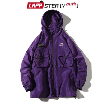 

LAPPSTER-Youth Men Japanese Streetwear Hooded Bomber Jackets 2020 Autumn Harajukiu Jackets Coats Male Pockets Hooded Windbreaker