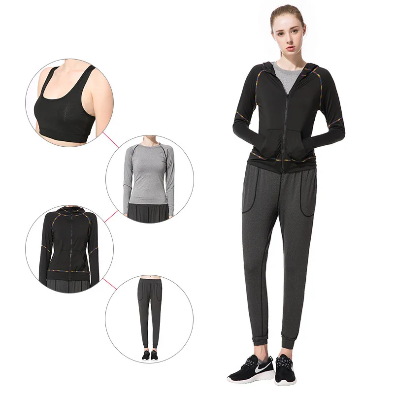

New Style Slim Fit Yoga Clothes Suit Casual Long Sleeve Trousers Four-piece Set-Style Slimming Fitness Suit a Generation of Fat