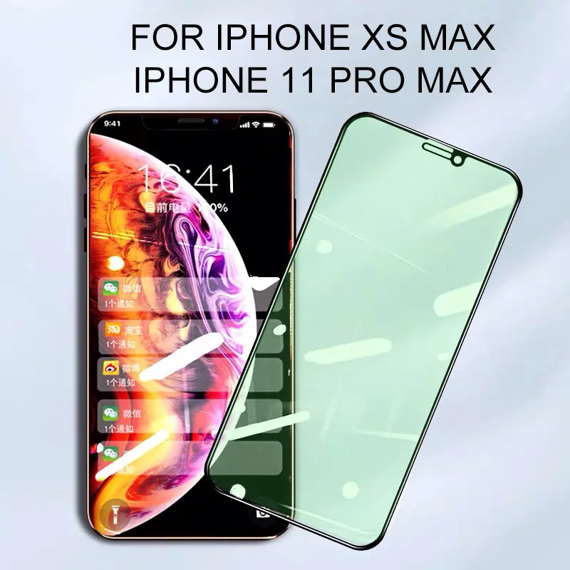 Зеленый светильник, закаленное стекло с защитой от синего излучения для Iphone 11 Pro Xs Max X Xr Iphone 8 7 6s 6 Plus, Защитное стекло для экрана 7 - Цвет: BLACK FOR 6.5 INCH