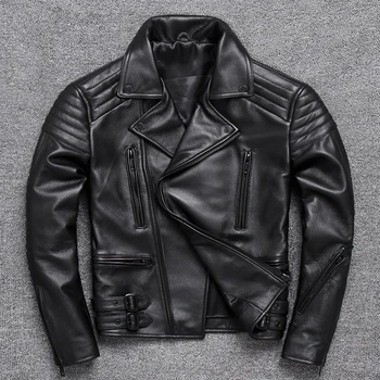 

Inclined Zipper Locomotive Model Import Thick Head Layer Cowhide Lear Coat Man Punk Rock Restoring Ancient Ways True Lear Jacket