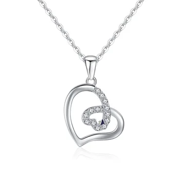 

S925 Sterling Silver Sugar Heart Japanese and Korean Version Necklace Female Heart-shaped Zircon Pendant Fashion Clavicle Chain